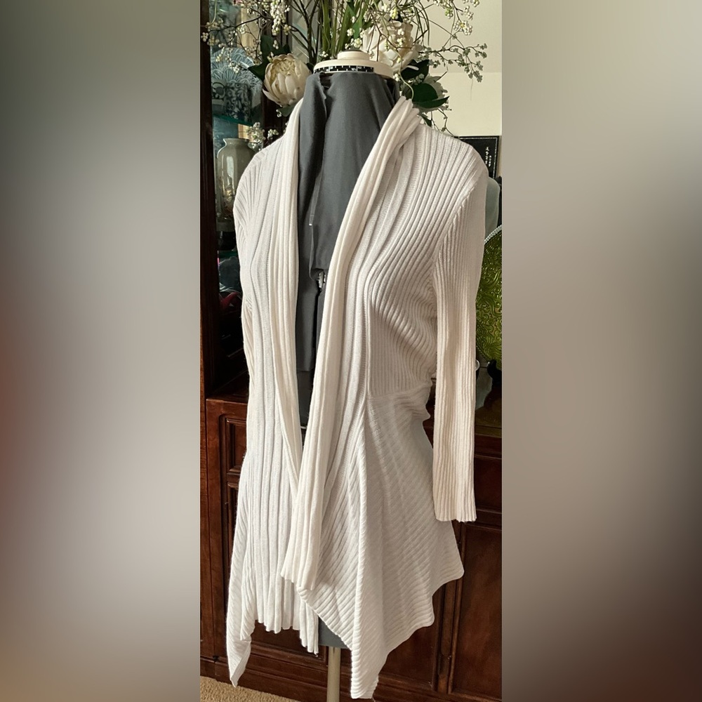 Open Front Ribbed Drape Cardigan in Cream